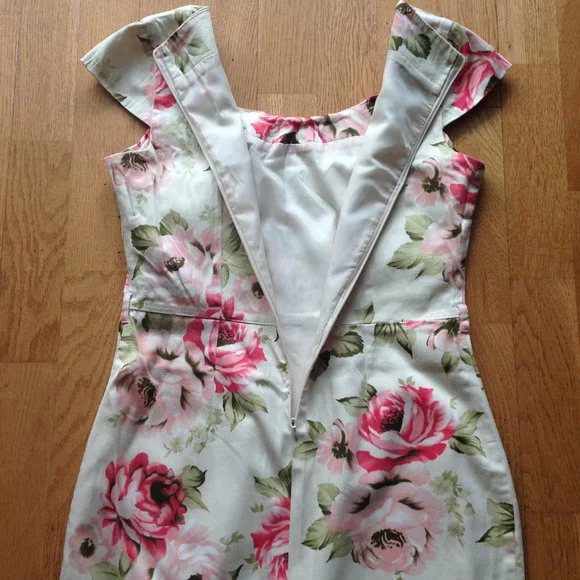 Floral Midi Cap-sleeve Belted Sheath Dress - Picture 6 of 12